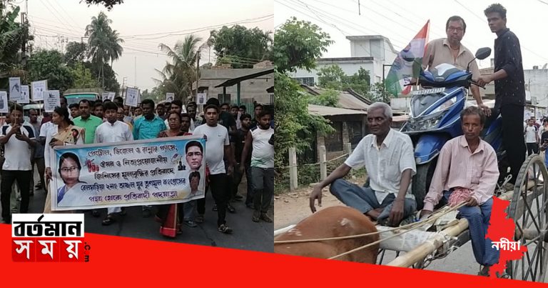 পেট্রোপণ্য মূল্যবৃদ্ধির প্রতিবাদে পথে নামল শান্তিপুরের বিধায়ক।