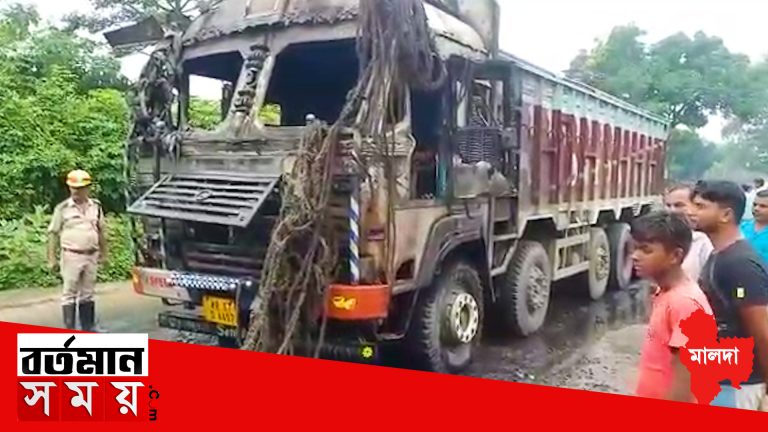 বাইক ও লরির মুখোমুখি সংঘর্ষে, ঘটনাস্থলেই লরিতে বিধ্বংসী আগুন, মৃত এক