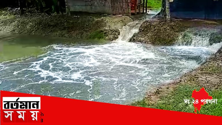 গোসাবা ছোট মোল্লাখালি কালিদাসপুরে নদী বাঁধ ভেঙে প্লাবিত গোটা এলাকা।