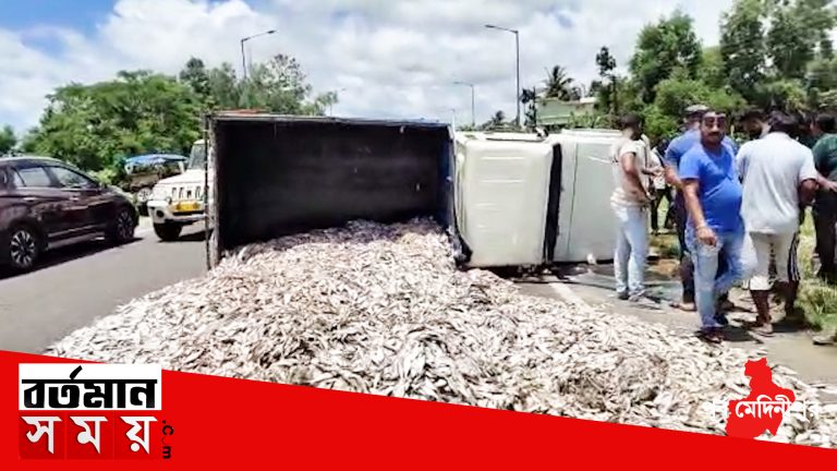 রাস্তায় ছড়িয়ে ছিটিয়ে লক্ষাধিক টাকার মাছ