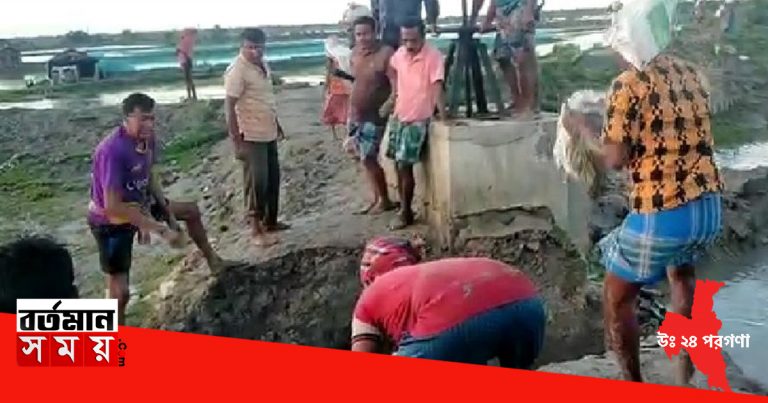 ‌গৌড়েশ্বর নদীর ভাঙ্গা বাঁধের কাজ শুরু করলো প্রশাসন।