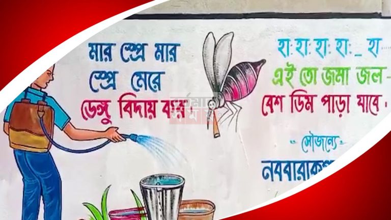 নিউ বারাকপুরে ডেঙ্গু সচেতনতা,দেওয়ালে কার্টুন পুর এলাকায়।