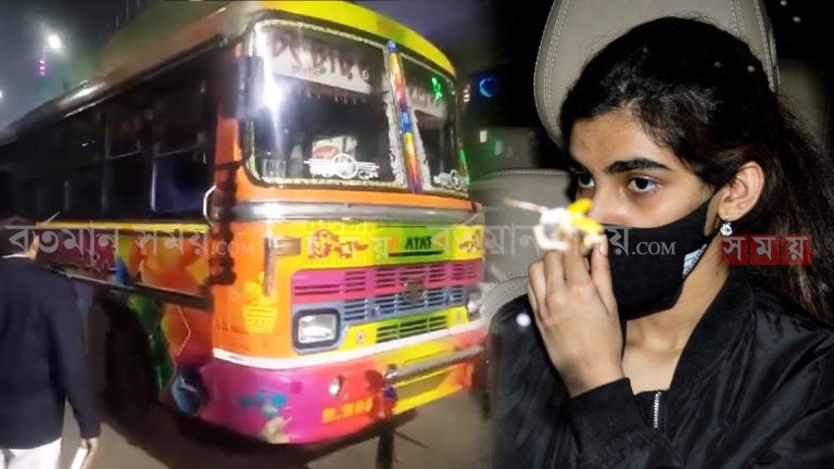 বাড়ি ফেরার সময় সৌরভ কন্যা সানার গাড়িতে বাসের ধাক্কা !