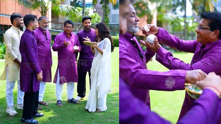বেগুনি পাঞ্জাবিতে মিষ্টিমুখে নববর্ষ পালন KKR-র।